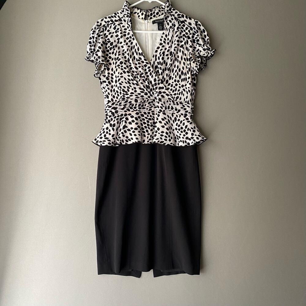 White House Black Market Office Siren Academia Peasant Peplum Dress 8 Black